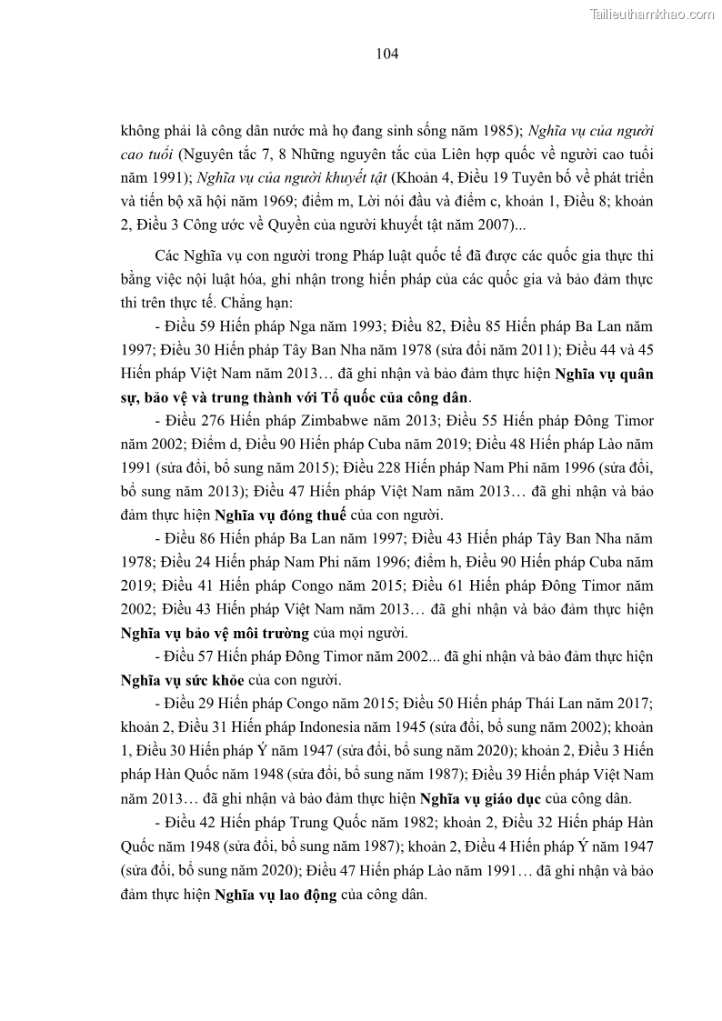 Luận án tiến sĩ luật học Nghĩa vụ con người trong pháp luật quốc tế và pháp luật Việt Nam - 10 Trang 115