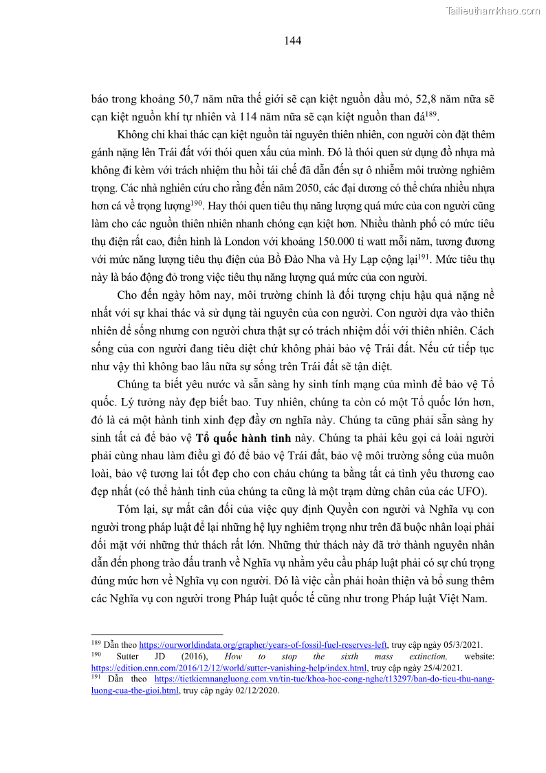 Luận án tiến sĩ luật học Nghĩa vụ con người trong pháp luật quốc tế và pháp luật Việt Nam - 13 Trang 155
