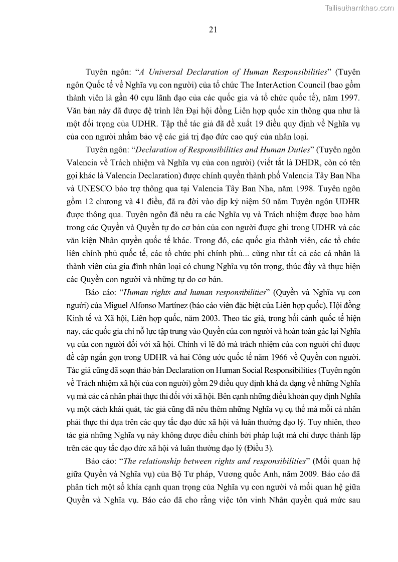 Luận án tiến sĩ luật học Nghĩa vụ con người trong pháp luật quốc tế và pháp luật Việt Nam - 3 Trang 32