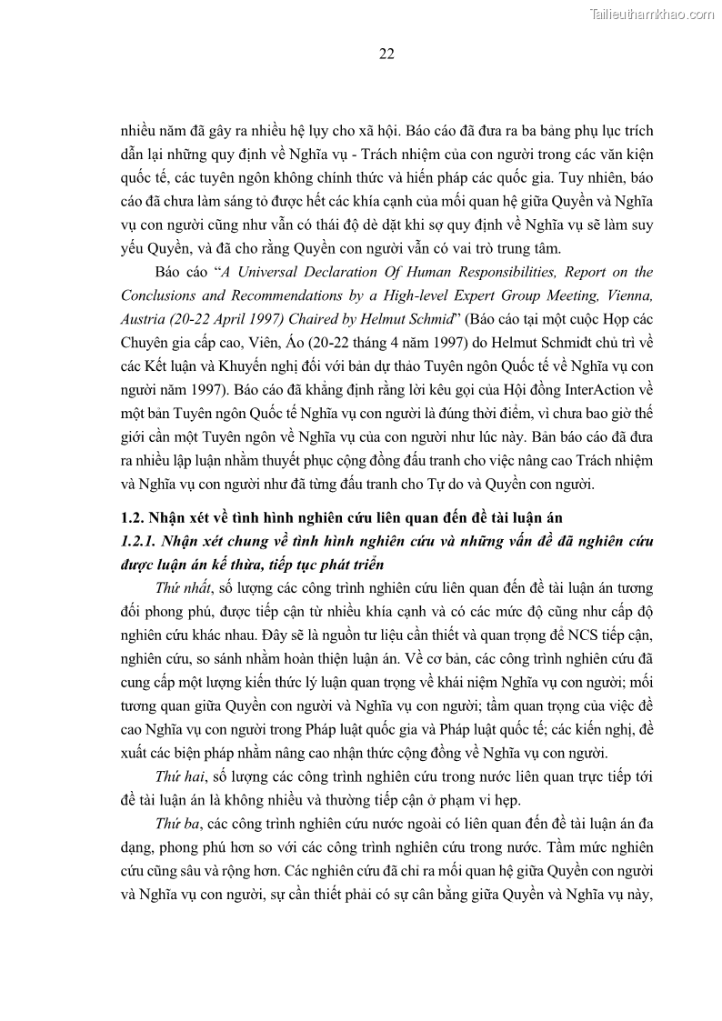 Luận án tiến sĩ luật học Nghĩa vụ con người trong pháp luật quốc tế và pháp luật Việt Nam - 3 Trang 33
