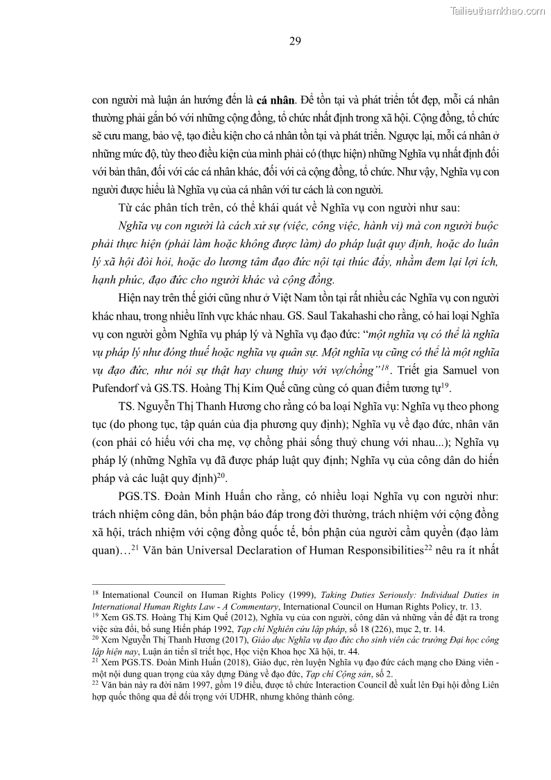 Luận án tiến sĩ luật học Nghĩa vụ con người trong pháp luật quốc tế và pháp luật Việt Nam - 4 Trang 40