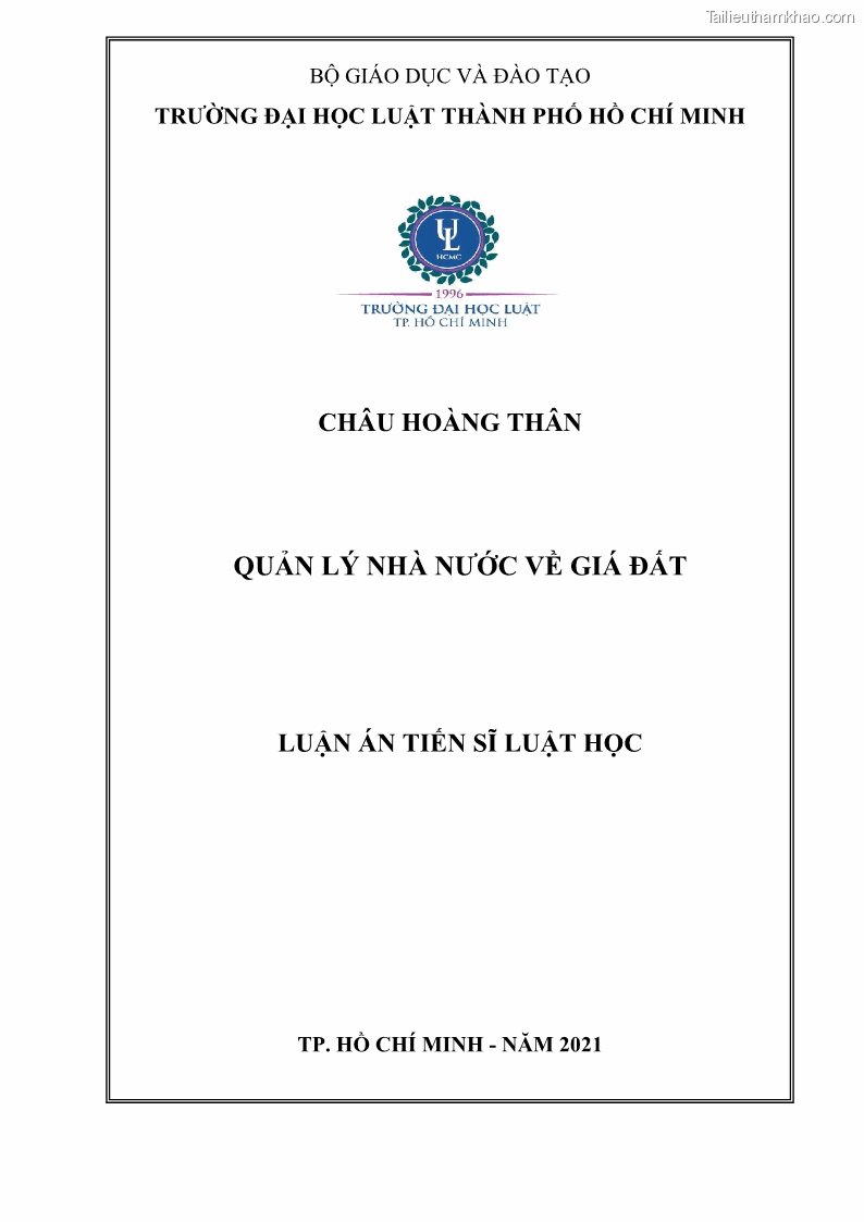 Luận án tiến sĩ luật học Quản lý nhà nước về giá đất - 1 Trang 1