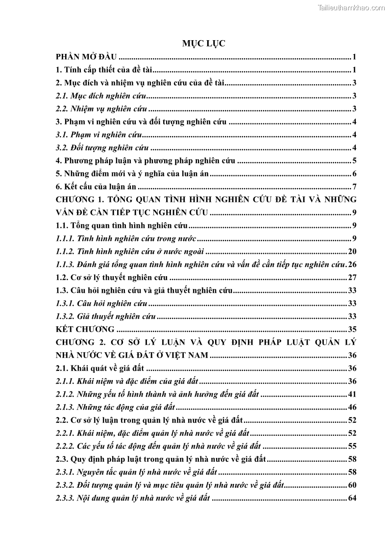 Luận án tiến sĩ luật học Quản lý nhà nước về giá đất - 1 Trang 5