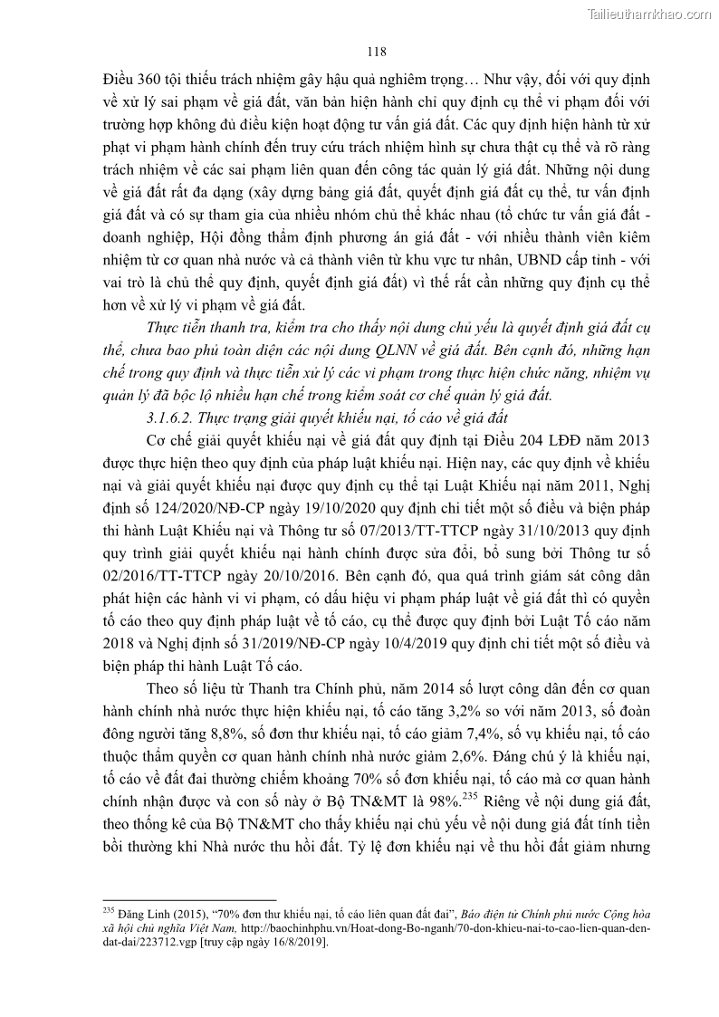 Luận án tiến sĩ luật học Quản lý nhà nước về giá đất - 11 Trang 125