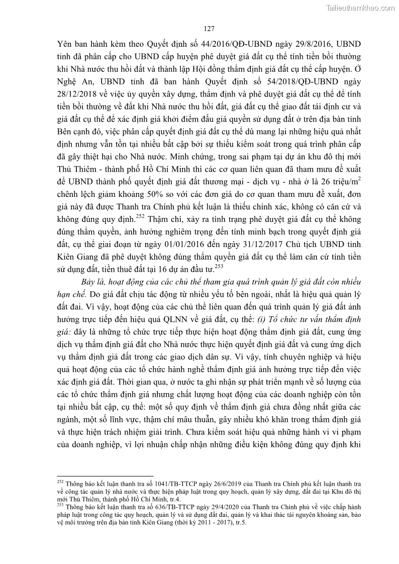 Luận án tiến sĩ luật học Quản lý nhà nước về giá đất - 12 Trang 134