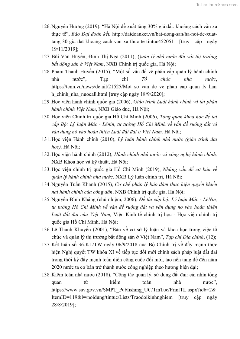 Luận án tiến sĩ luật học Quản lý nhà nước về giá đất - 17 Trang 202