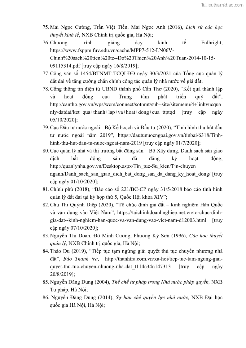 Luận án tiến sĩ luật học Quản lý nhà nước về giá đất - 17 Trang 198