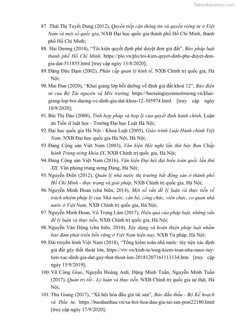 Luận án tiến sĩ luật học Quản lý nhà nước về giá đất - 17 Trang 199