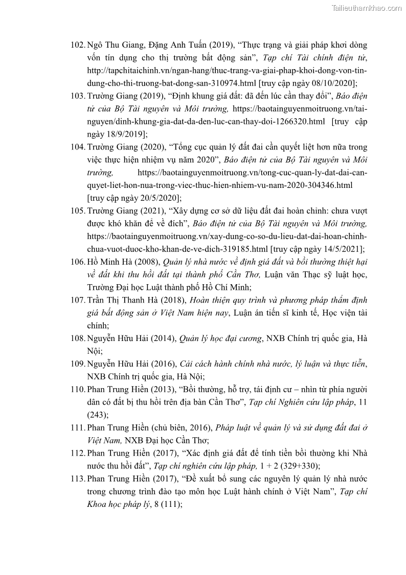 Luận án tiến sĩ luật học Quản lý nhà nước về giá đất - 17 Trang 200