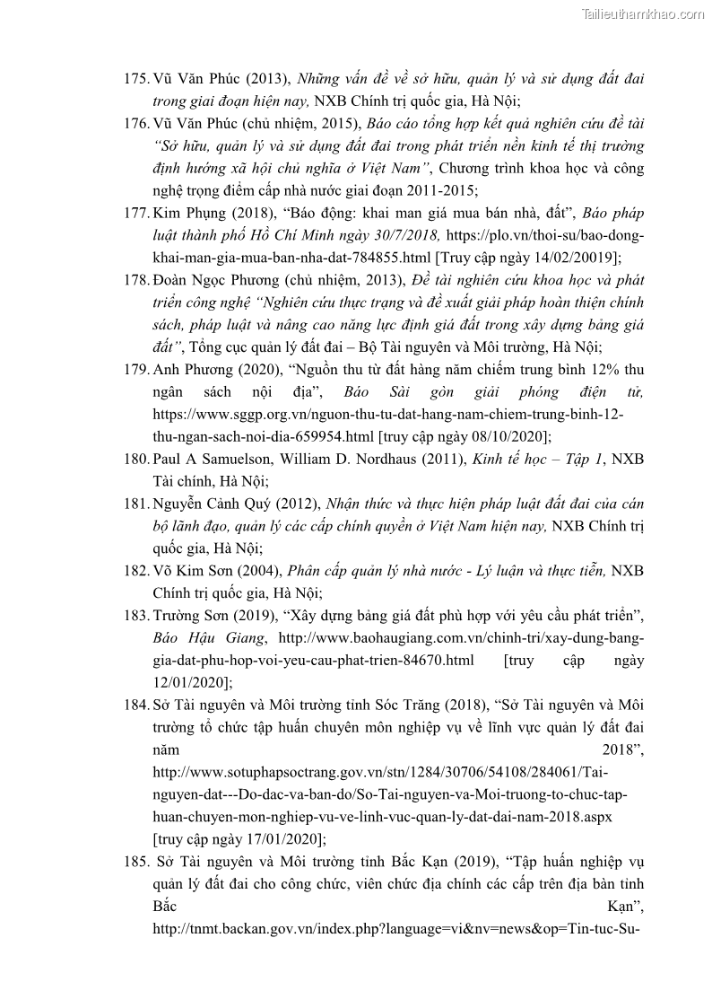 Luận án tiến sĩ luật học Quản lý nhà nước về giá đất - 18 Trang 206