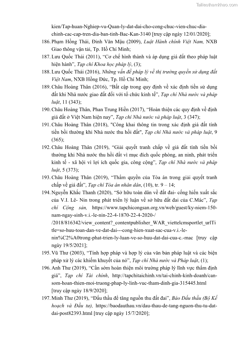 Luận án tiến sĩ luật học Quản lý nhà nước về giá đất - 18 Trang 207