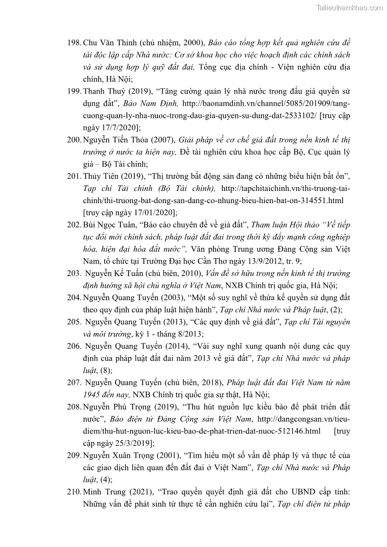 Luận án tiến sĩ luật học Quản lý nhà nước về giá đất - 18 Trang 208