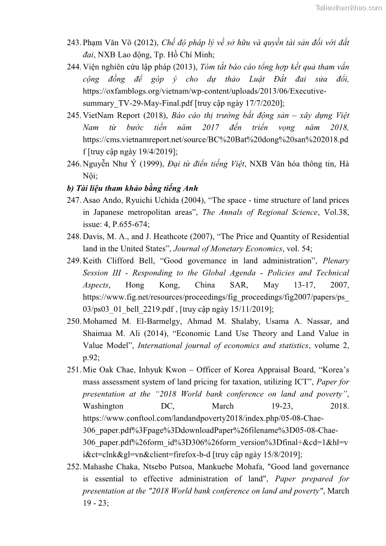 Luận án tiến sĩ luật học Quản lý nhà nước về giá đất - 18 Trang 212