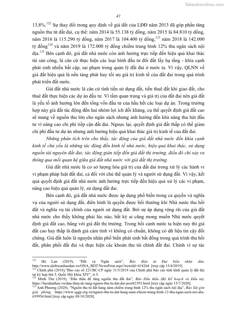 Luận án tiến sĩ luật học Quản lý nhà nước về giá đất - 5 Trang 54