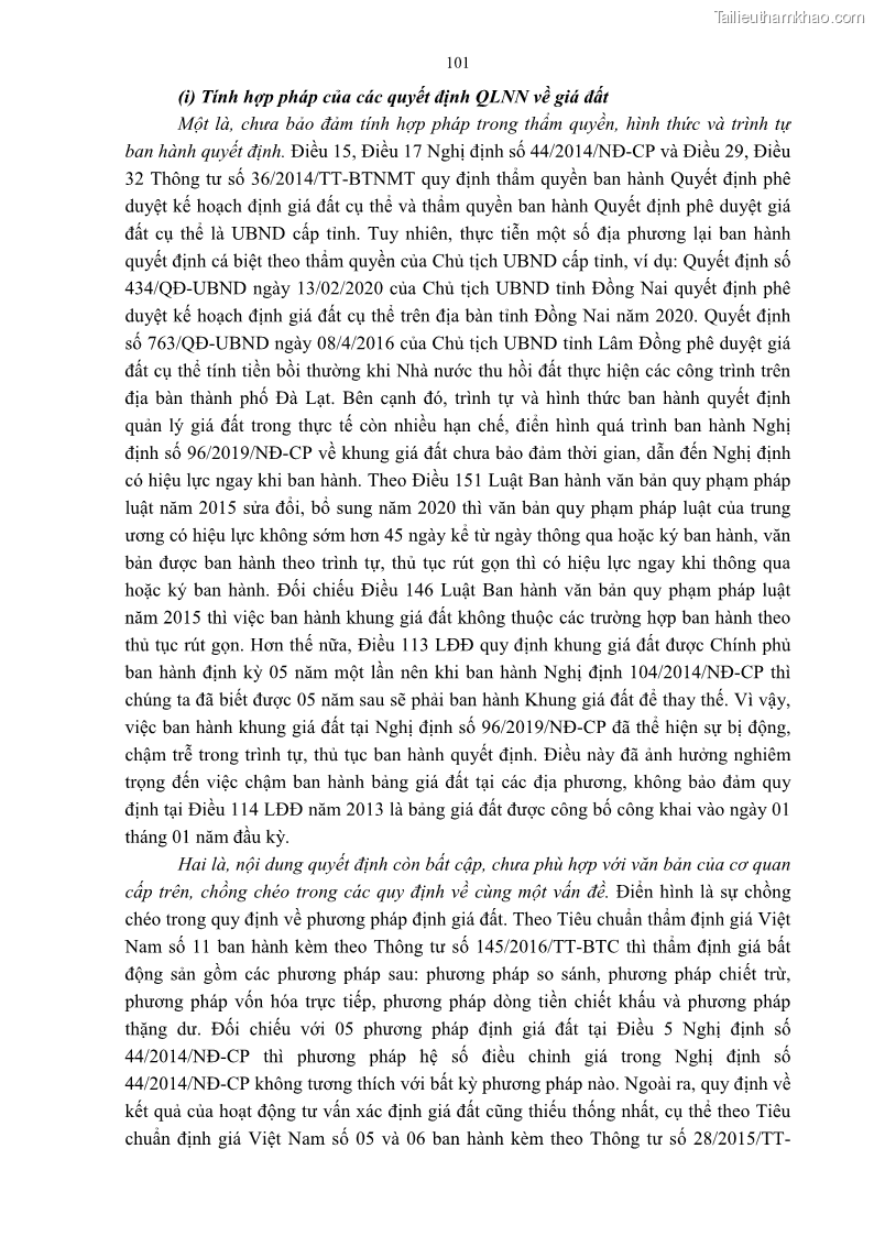 Luận án tiến sĩ luật học Quản lý nhà nước về giá đất - 9 Trang 108