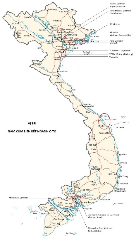 Hình B 4 Vị trí năm cụm liên kết công nghiệp ô tô hình thành tại Việt Nam 3