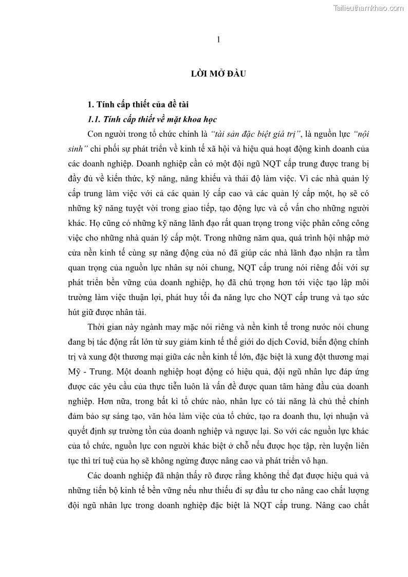 Luận văn thạc sĩ kinh tế Nâng cao chất lượng Nhà quản trị cấp trung tại Tổng công ty May 10 - 1 Trang 11