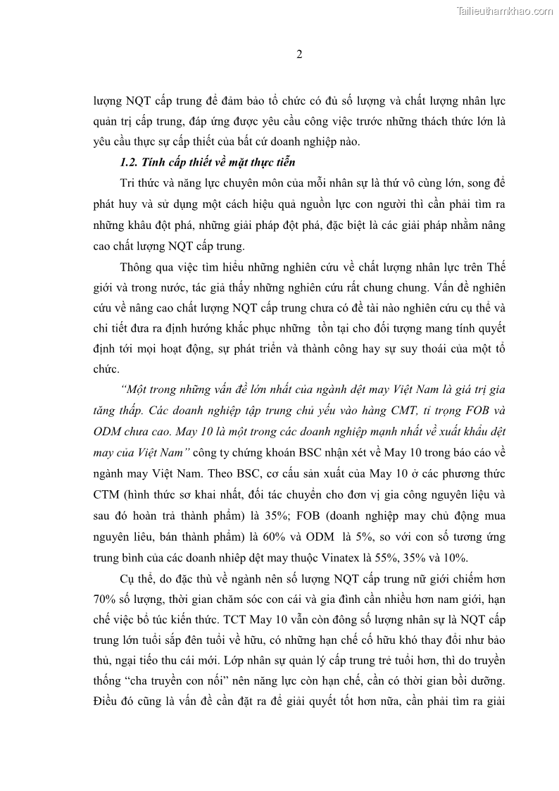 Luận văn thạc sĩ kinh tế Nâng cao chất lượng Nhà quản trị cấp trung tại Tổng công ty May 10 - 1 Trang 12