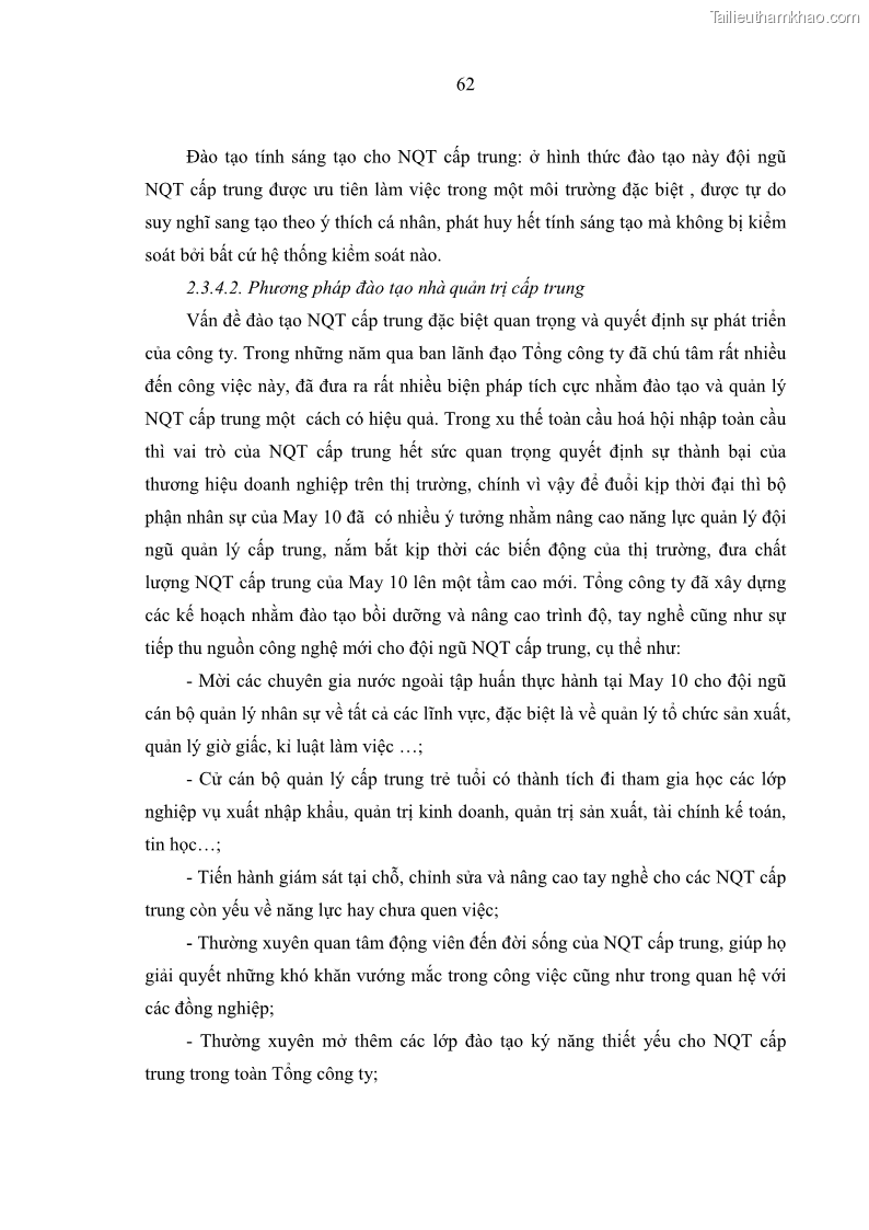 Luận văn thạc sĩ kinh tế Nâng cao chất lượng Nhà quản trị cấp trung tại Tổng công ty May 10 - 6 Trang 72