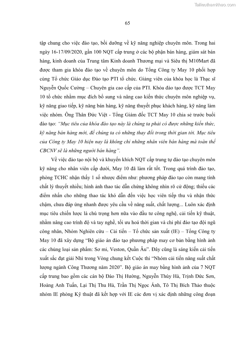 Luận văn thạc sĩ kinh tế Nâng cao chất lượng Nhà quản trị cấp trung tại Tổng công ty May 10 - 7 Trang 75