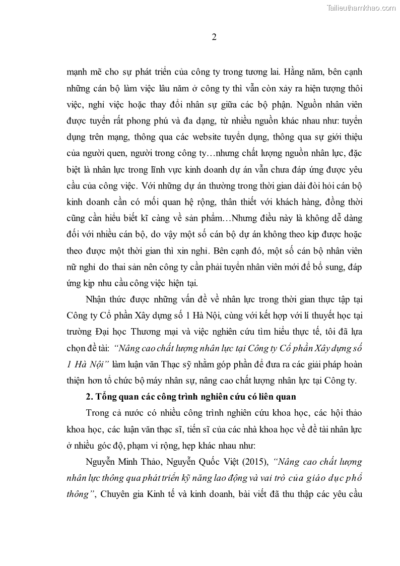 Luận văn thạc sĩ kinh tế Nâng cao chất lượng nhân lực tại Công ty Cổ phần Xây dựng số 1 Hà Nội - 1 Trang 10
