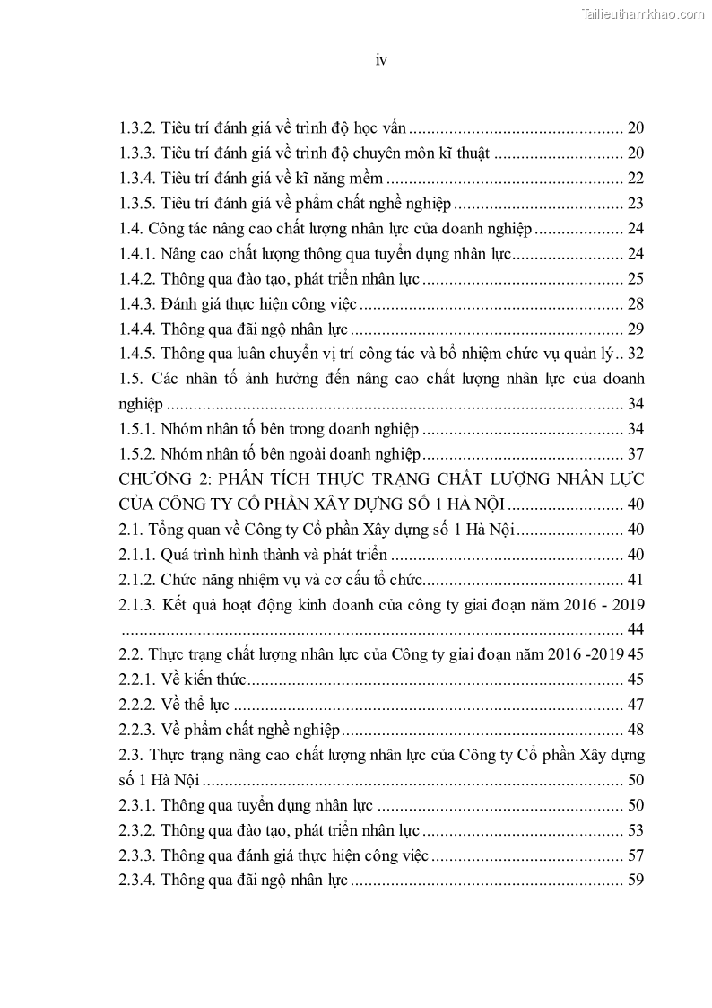 Luận văn thạc sĩ kinh tế Nâng cao chất lượng nhân lực tại Công ty Cổ phần Xây dựng số 1 Hà Nội - 1 Trang 6