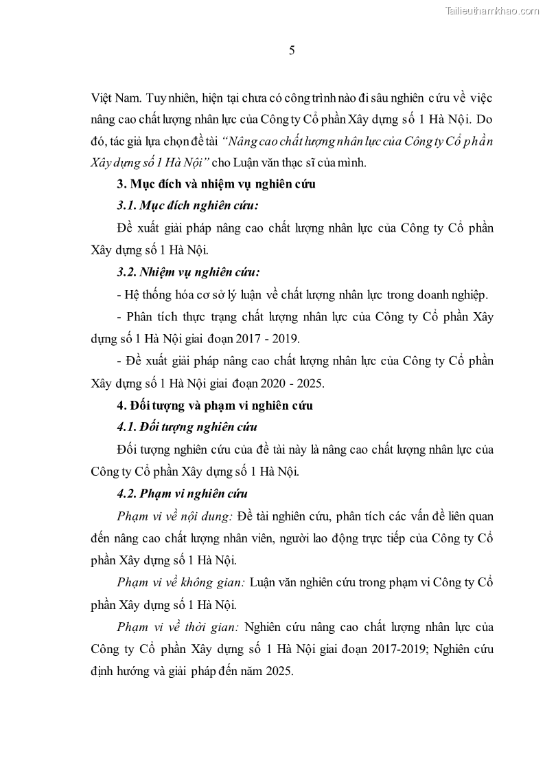 Luận văn thạc sĩ kinh tế Nâng cao chất lượng nhân lực tại Công ty Cổ phần Xây dựng số 1 Hà Nội - 2 Trang 13