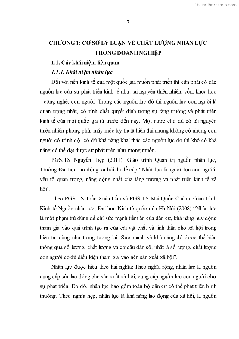 Luận văn thạc sĩ kinh tế Nâng cao chất lượng nhân lực tại Công ty Cổ phần Xây dựng số 1 Hà Nội - 2 Trang 15