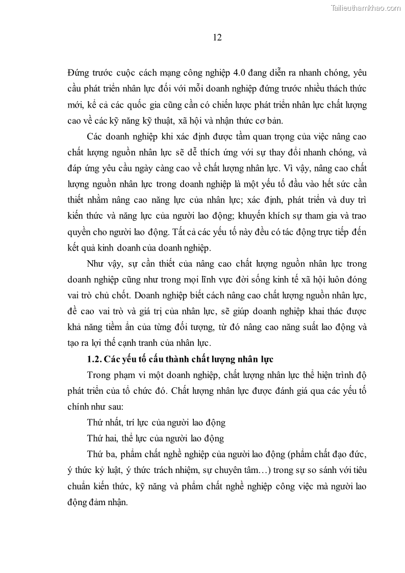 Luận văn thạc sĩ kinh tế Nâng cao chất lượng nhân lực tại Công ty Cổ phần Xây dựng số 1 Hà Nội - 2 Trang 20