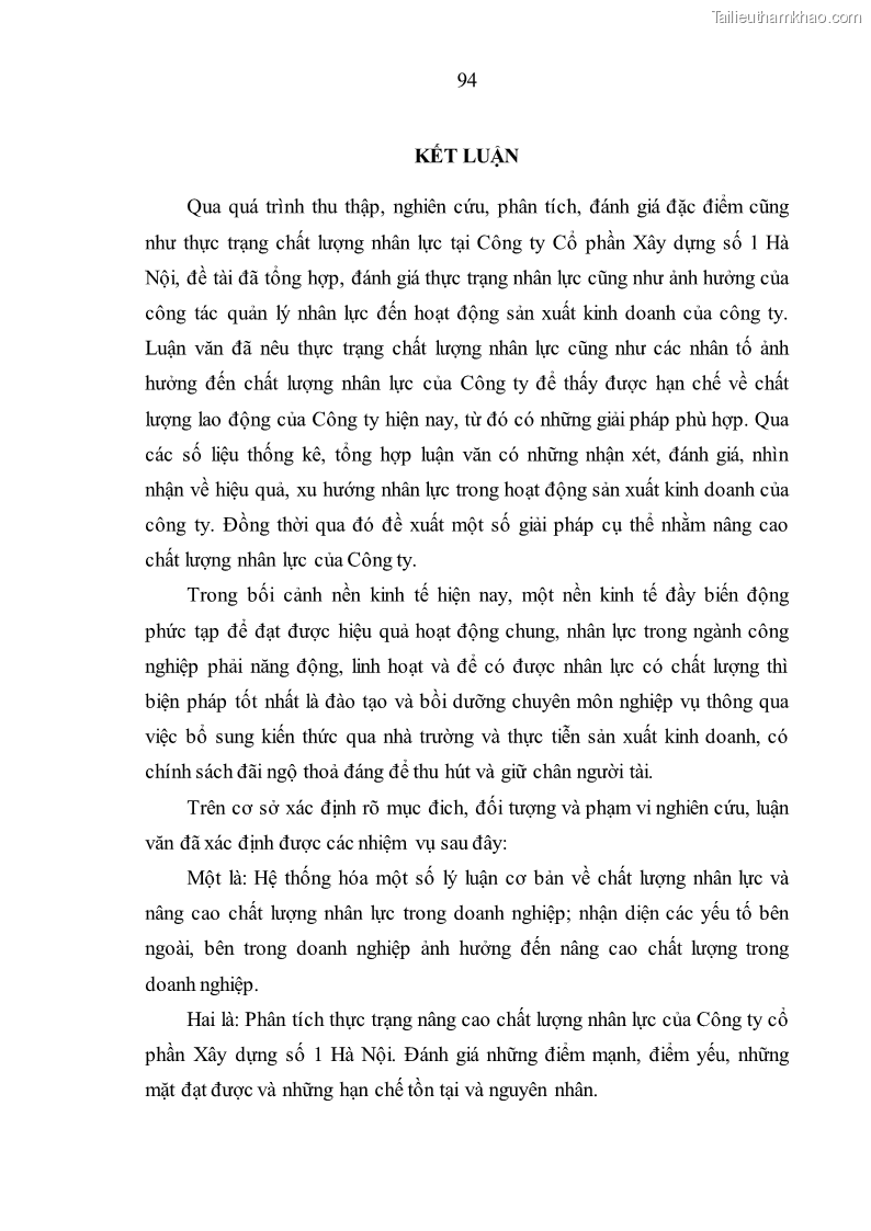 Luận văn thạc sĩ kinh tế Nâng cao chất lượng nhân lực tại Công ty Cổ phần Xây dựng số 1 Hà Nội - 9 Trang 102