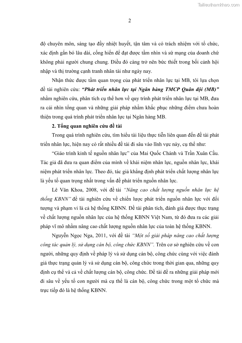 Luận văn thạc sĩ kinh tế Phát triển nhân lực tại Ngân hàng TMCP Quân đội MB - 1 Trang 10