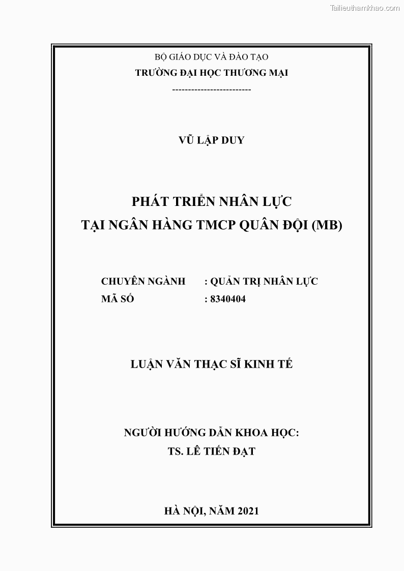 Luận văn thạc sĩ kinh tế Phát triển nhân lực tại Ngân hàng TMCP Quân đội MB - 1 Trang 2