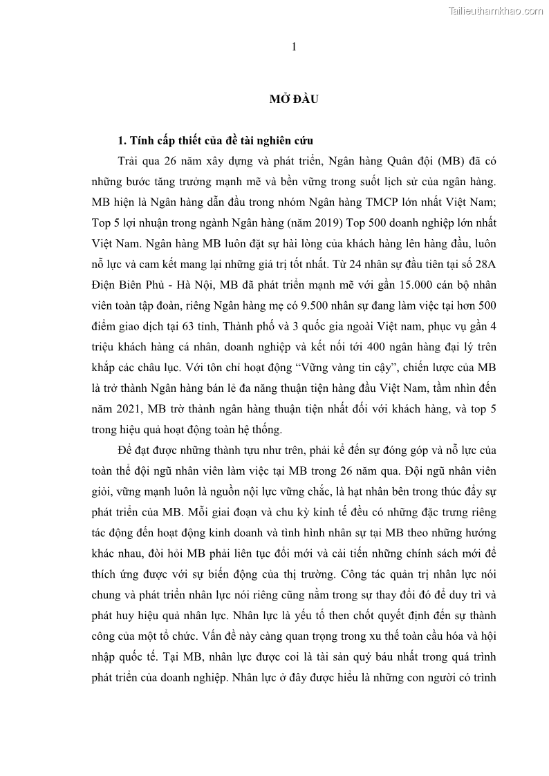 Luận văn thạc sĩ kinh tế Phát triển nhân lực tại Ngân hàng TMCP Quân đội MB - 1 Trang 9