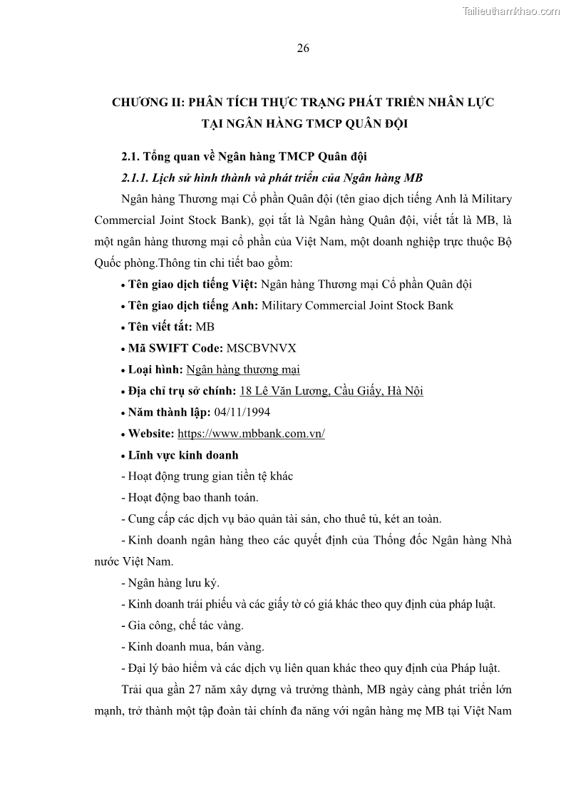 Luận văn thạc sĩ kinh tế Phát triển nhân lực tại Ngân hàng TMCP Quân đội MB - 3 Trang 34