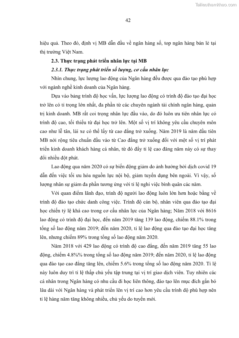 Luận văn thạc sĩ kinh tế Phát triển nhân lực tại Ngân hàng TMCP Quân đội MB - 5 Trang 50