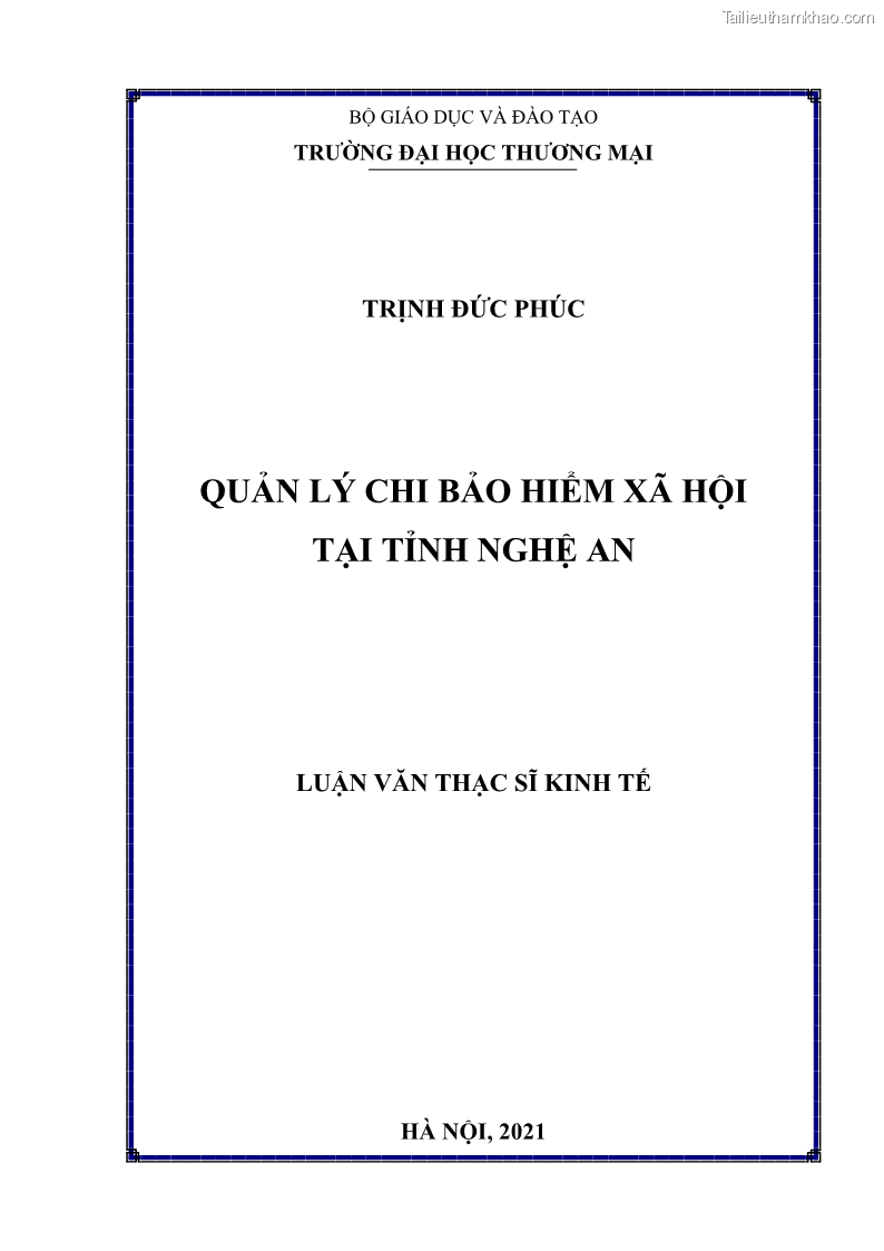 Luận văn thạc sĩ kinh tế Quản lý chi bảo hiểm xã hội tại Tỉnh Nghệ An - 1 Trang 1