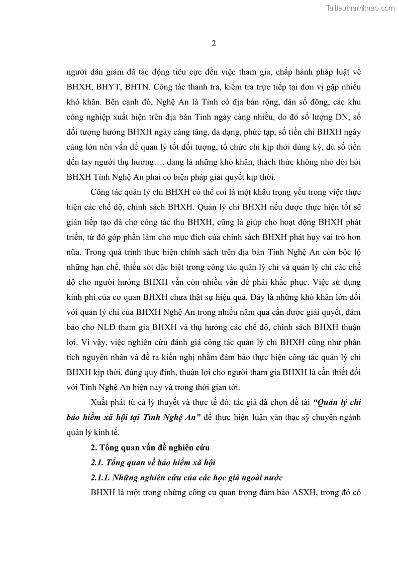 Luận văn thạc sĩ kinh tế Quản lý chi bảo hiểm xã hội tại Tỉnh Nghệ An - 1 Trang 12