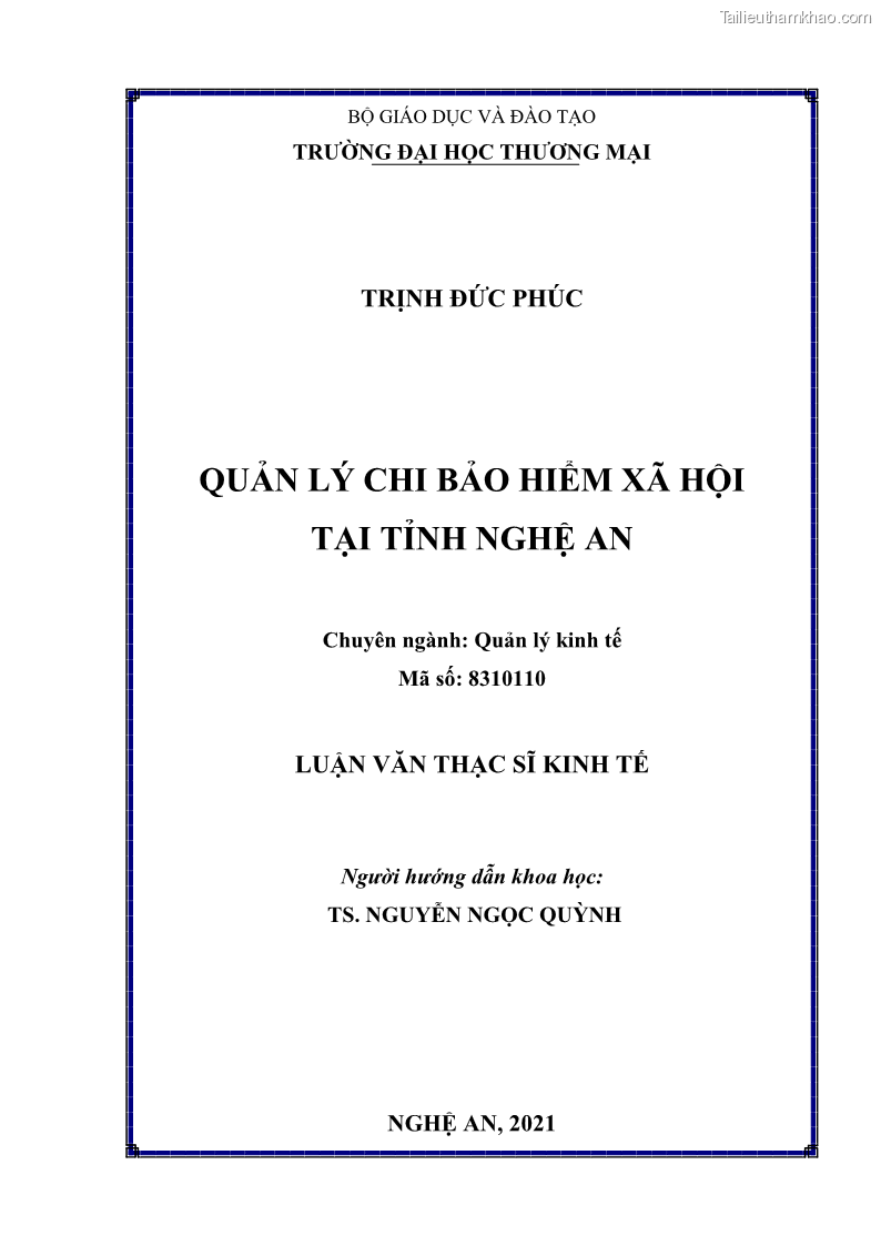 Luận văn thạc sĩ kinh tế Quản lý chi bảo hiểm xã hội tại Tỉnh Nghệ An - 1 Trang 2