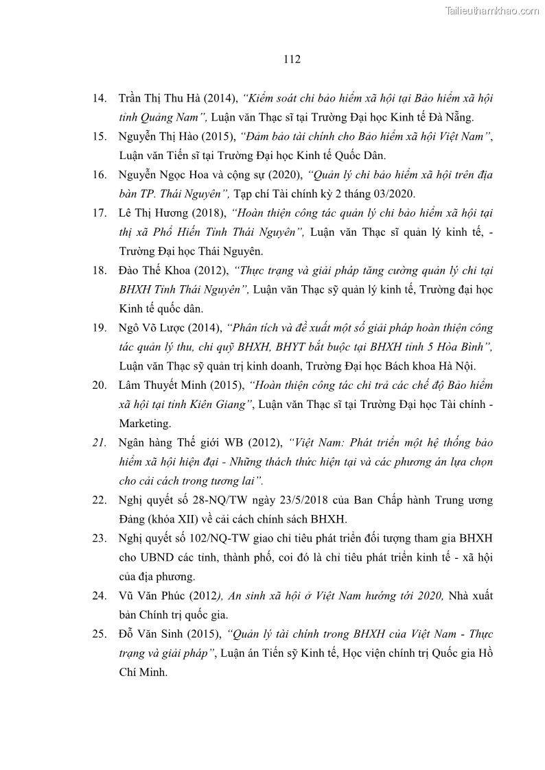 Luận văn thạc sĩ kinh tế Quản lý chi bảo hiểm xã hội tại Tỉnh Nghệ An - 11 Trang 122