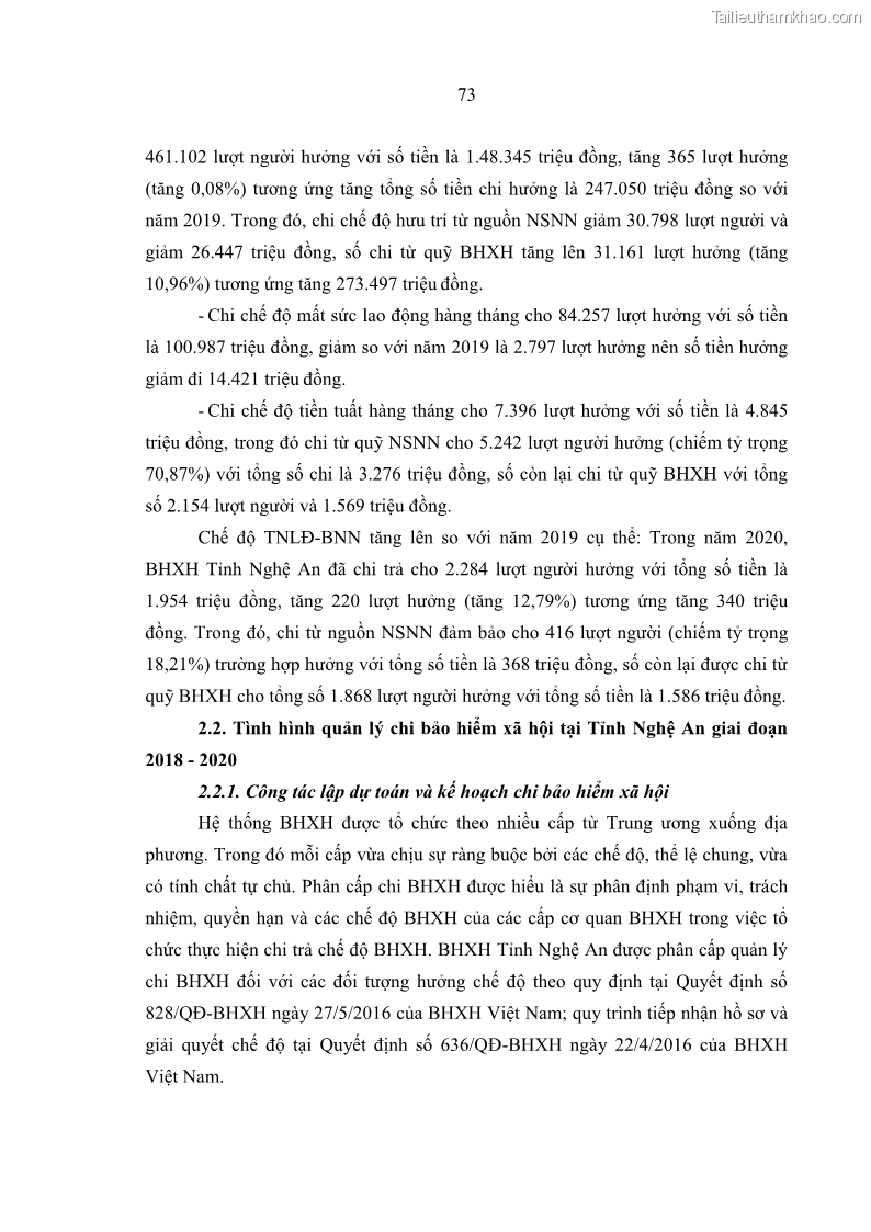Luận văn thạc sĩ kinh tế Quản lý chi bảo hiểm xã hội tại Tỉnh Nghệ An - 7 Trang 83