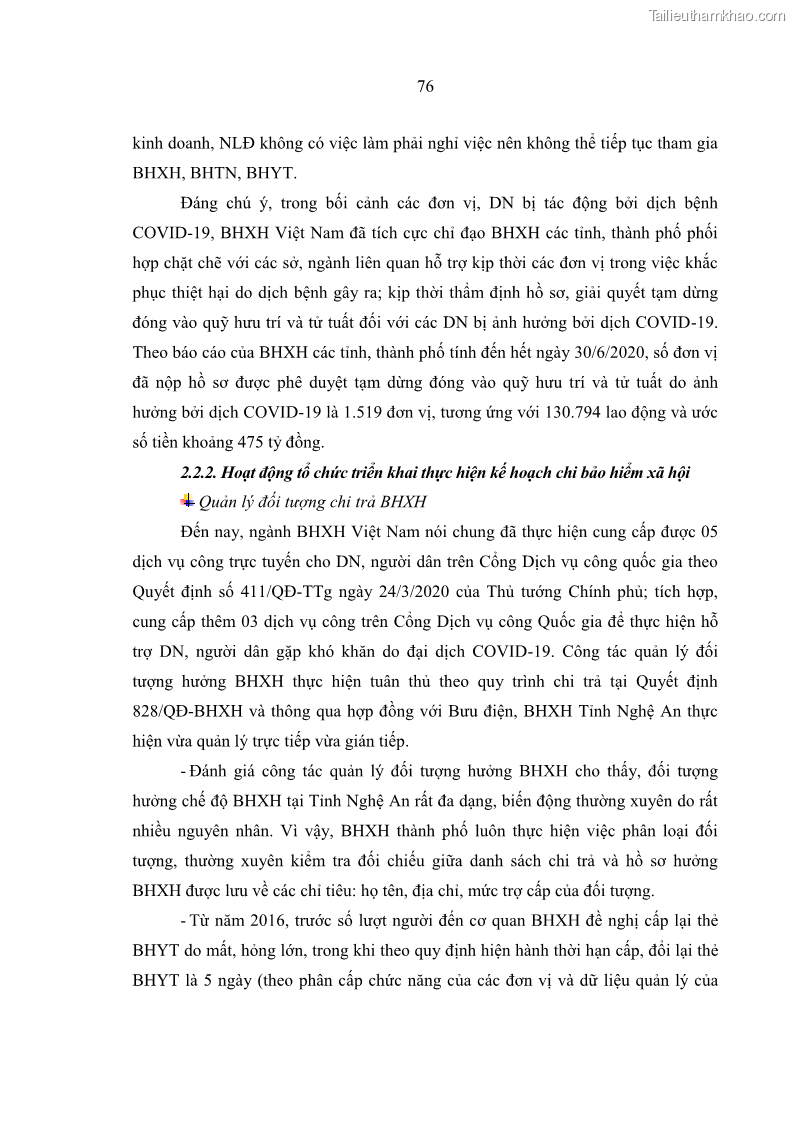 Luận văn thạc sĩ kinh tế Quản lý chi bảo hiểm xã hội tại Tỉnh Nghệ An - 8 Trang 86