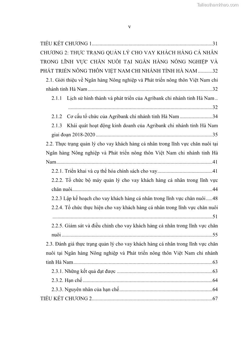 Luận văn thạc sĩ kinh tế Quản lý cho vay khách hàng cá nhân trong lĩnh vực chăn nuôi tại Ngân hàng Nông nghiệp và Phát triển nông thôn Việt Nam - Chi nhánh tỉnh Hà Nam - 1 Trang 7