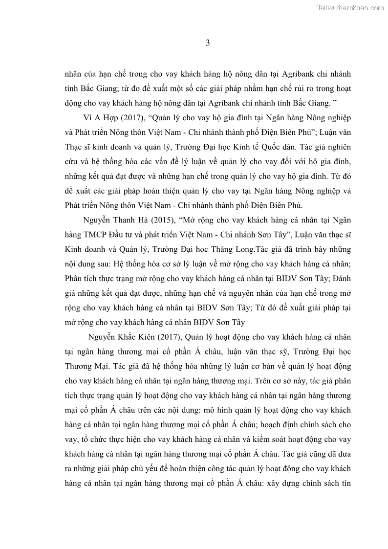 Luận văn thạc sĩ kinh tế Quản lý cho vay khách hàng cá nhân trong lĩnh vực chăn nuôi tại Ngân hàng Nông nghiệp và Phát triển nông thôn Việt Nam - Chi nhánh tỉnh Hà Nam - 2 Trang 13