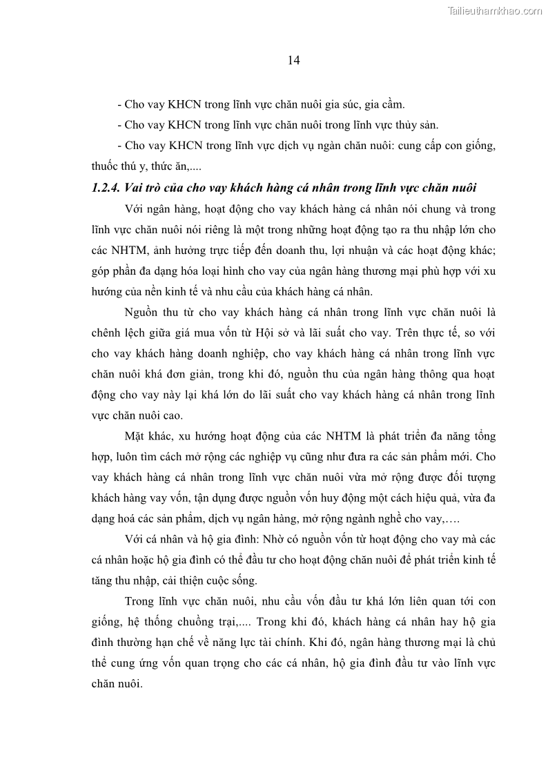 Luận văn thạc sĩ kinh tế Quản lý cho vay khách hàng cá nhân trong lĩnh vực chăn nuôi tại Ngân hàng Nông nghiệp và Phát triển nông thôn Việt Nam - Chi nhánh tỉnh Hà Nam - 2 Trang 24