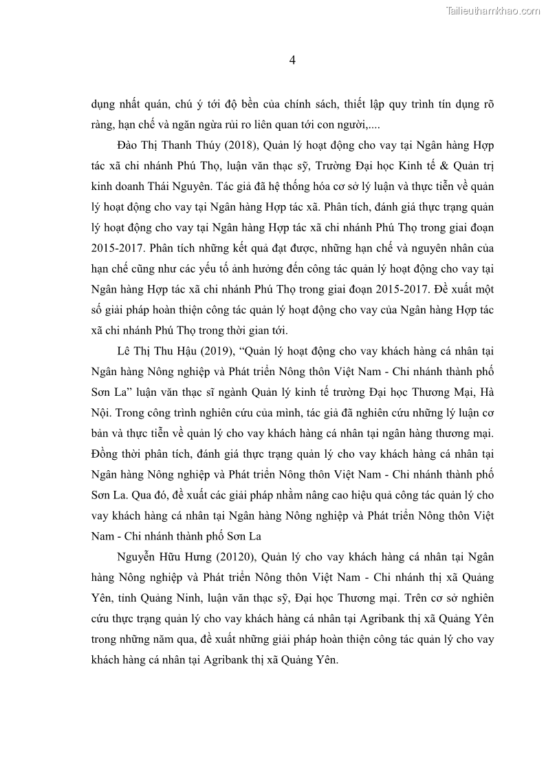 Luận văn thạc sĩ kinh tế Quản lý cho vay khách hàng cá nhân trong lĩnh vực chăn nuôi tại Ngân hàng Nông nghiệp và Phát triển nông thôn Việt Nam - Chi nhánh tỉnh Hà Nam - 2 Trang 14