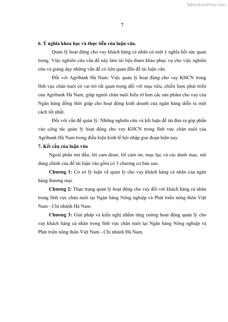 Luận văn thạc sĩ kinh tế Quản lý cho vay khách hàng cá nhân trong lĩnh vực chăn nuôi tại Ngân hàng Nông nghiệp và Phát triển nông thôn Việt Nam - Chi nhánh tỉnh Hà Nam - 2 Trang 17