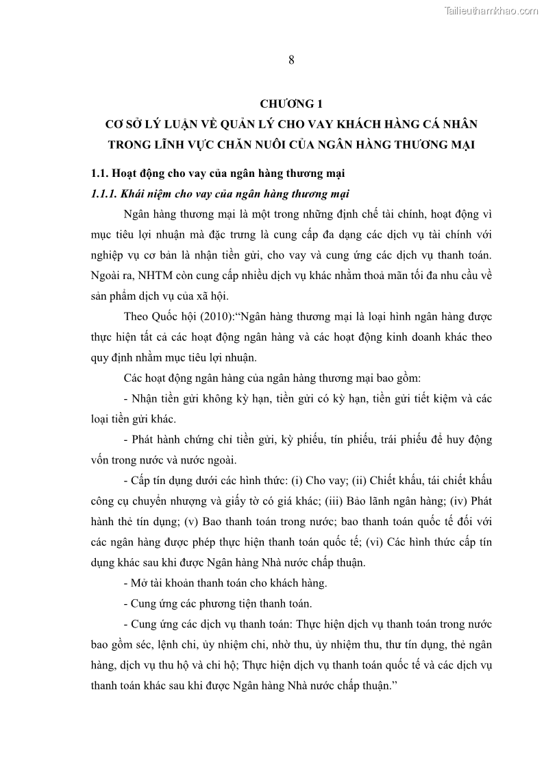 Luận văn thạc sĩ kinh tế Quản lý cho vay khách hàng cá nhân trong lĩnh vực chăn nuôi tại Ngân hàng Nông nghiệp và Phát triển nông thôn Việt Nam - Chi nhánh tỉnh Hà Nam - 2 Trang 18