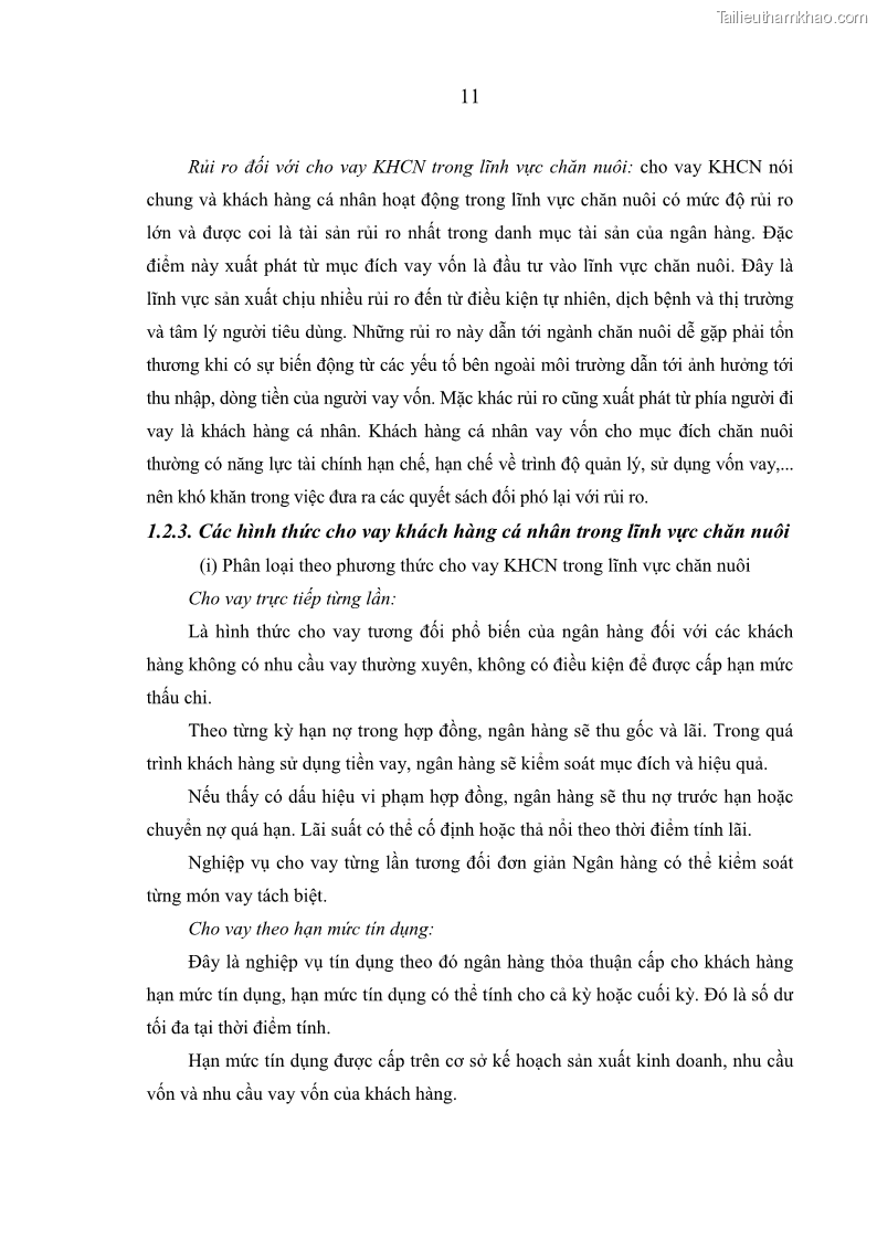 Luận văn thạc sĩ kinh tế Quản lý cho vay khách hàng cá nhân trong lĩnh vực chăn nuôi tại Ngân hàng Nông nghiệp và Phát triển nông thôn Việt Nam - Chi nhánh tỉnh Hà Nam - 2 Trang 21