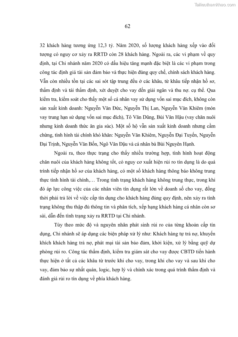Luận văn thạc sĩ kinh tế Quản lý cho vay khách hàng cá nhân trong lĩnh vực chăn nuôi tại Ngân hàng Nông nghiệp và Phát triển nông thôn Việt Nam - Chi nhánh tỉnh Hà Nam - 6 Trang 72