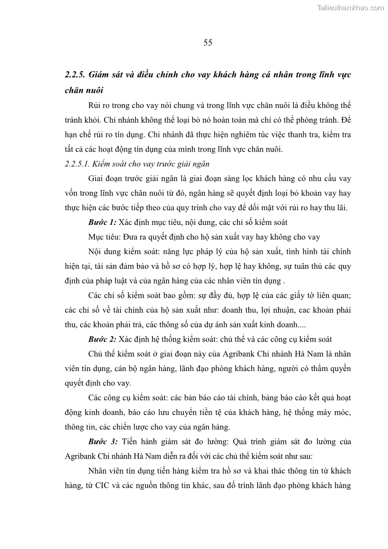 Luận văn thạc sĩ kinh tế Quản lý cho vay khách hàng cá nhân trong lĩnh vực chăn nuôi tại Ngân hàng Nông nghiệp và Phát triển nông thôn Việt Nam - Chi nhánh tỉnh Hà Nam - 6 Trang 65